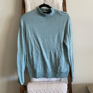 NWOT A New Day blue knit long sleeve top with smocked detailing